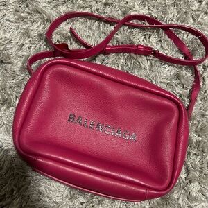 Balenciaga Hot Pink Leather Crossbody Camera Bag